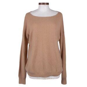 THEORY tan cashmere wide neck sweater
